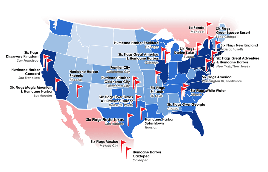 Map of Six Flags Locations