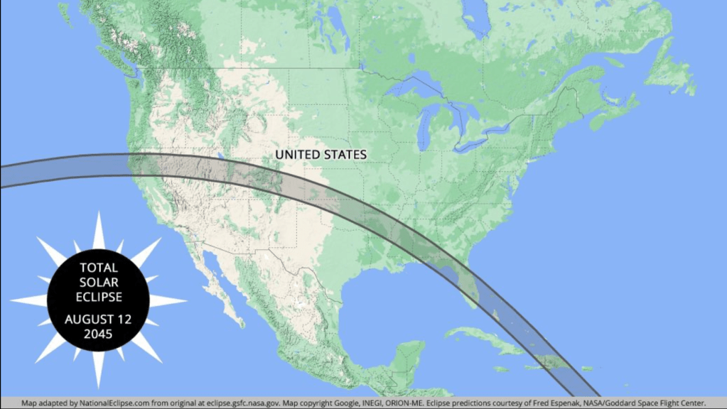 US Map of upcoming 2045 eclipse