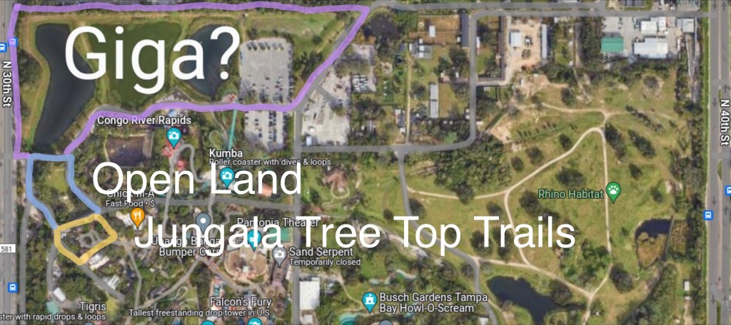 Map showing the potential area for a Giga roller coaster at Busch Gardens