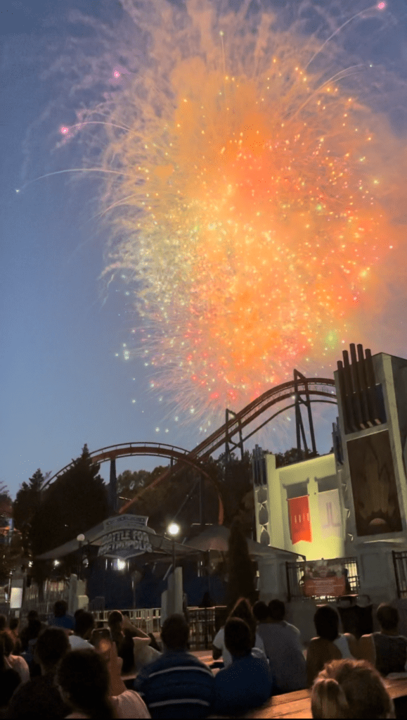 Six Flags Over Georgia Fireworks over roller coaster