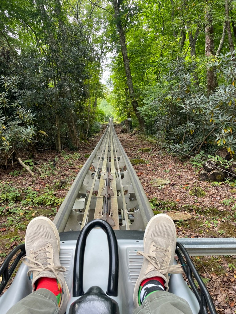 Vessi shoes on a mountain coaster