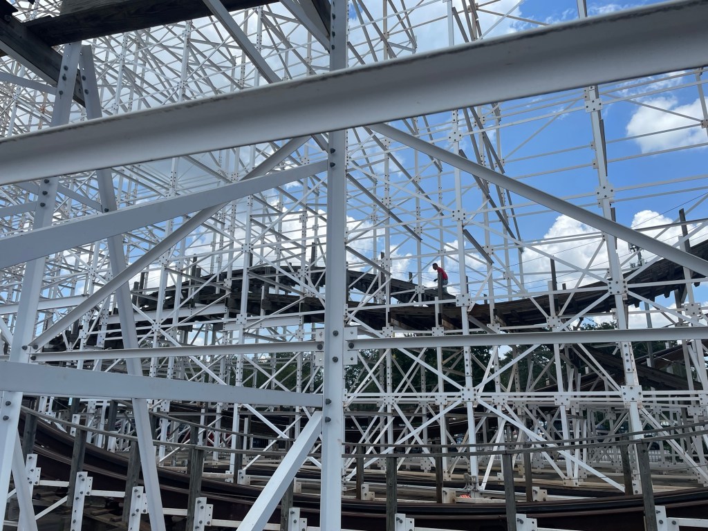 Work being done on a roller coaster