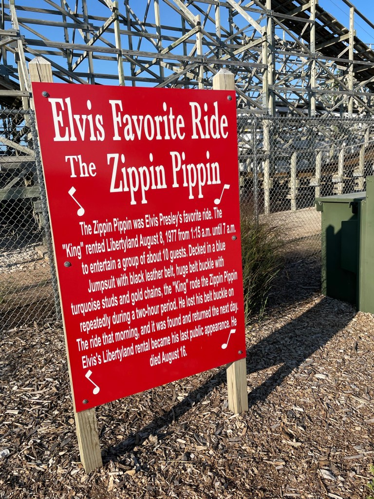 Zippin Pippin Roller coaster sign elvis