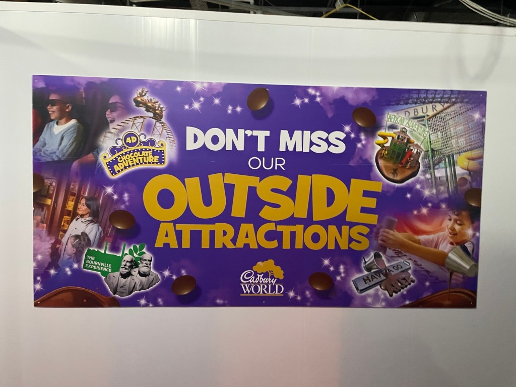 Sign about outdoor area at Cadbury World