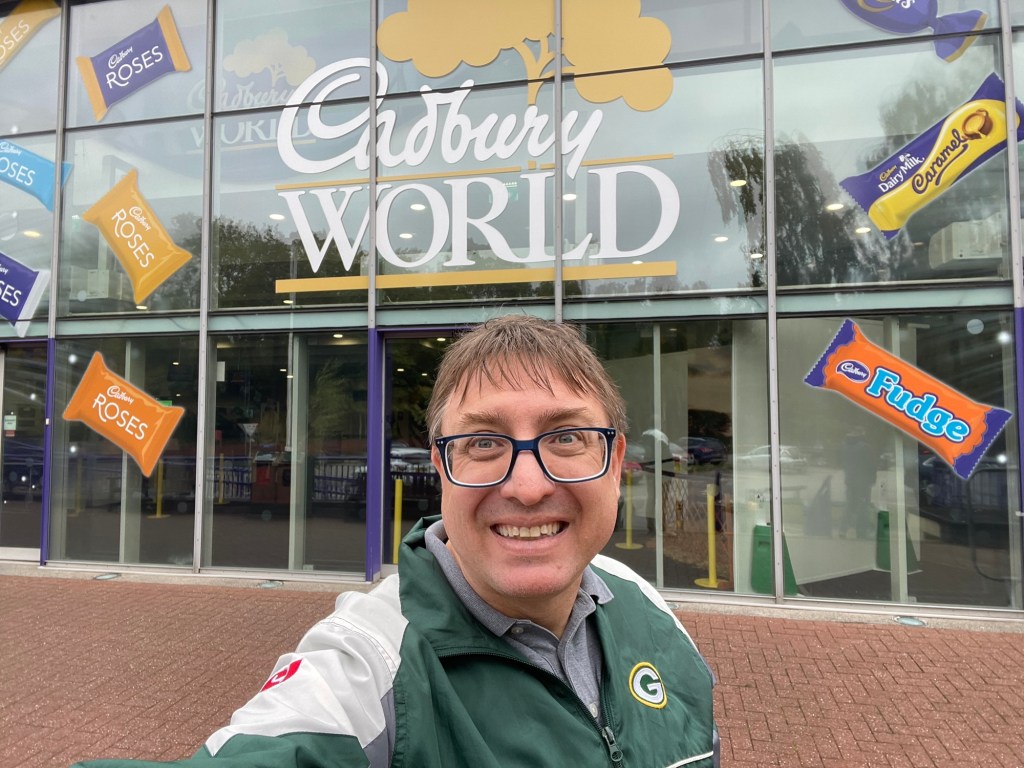 Person in front of Cadbury World entrance