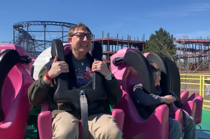 Riders on Hook & Slice flat ride at Fun Stop Atlanta