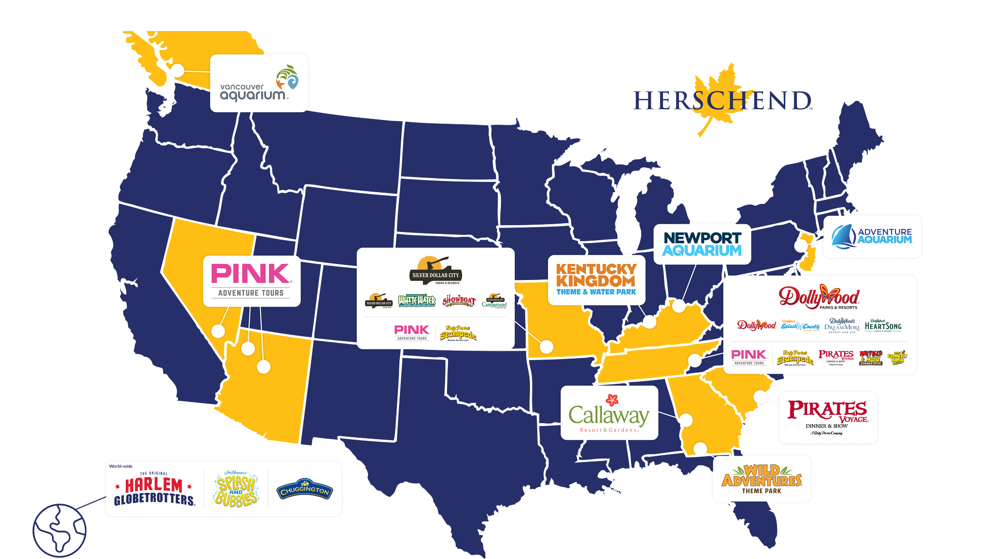 Herschend locations on a map