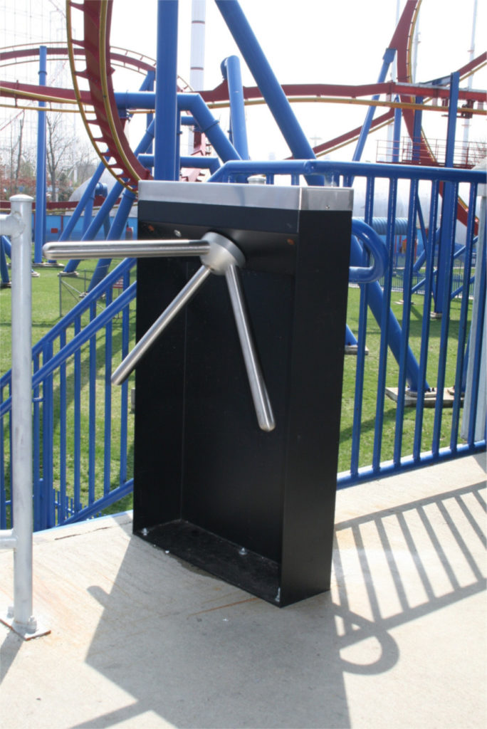Turnstile at a theme park roller coaster