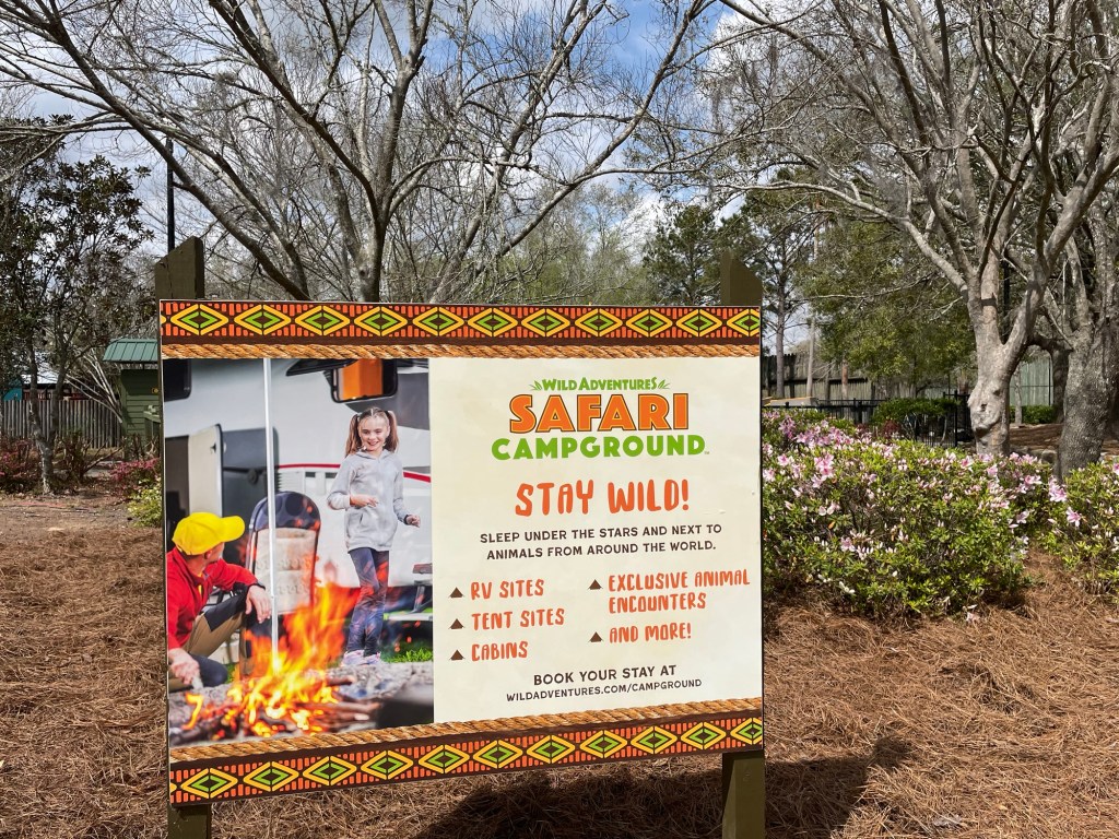 Safari campground sign at Wild Adventures