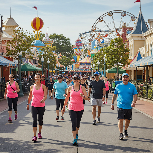 People power walking at theme park