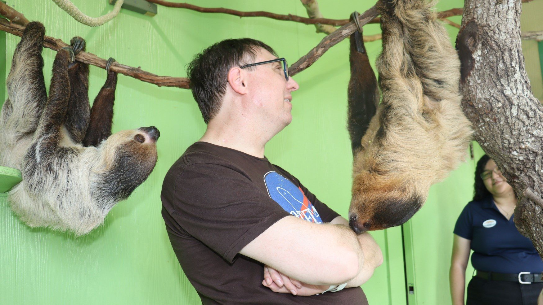 human with sloths at Wild Adventures