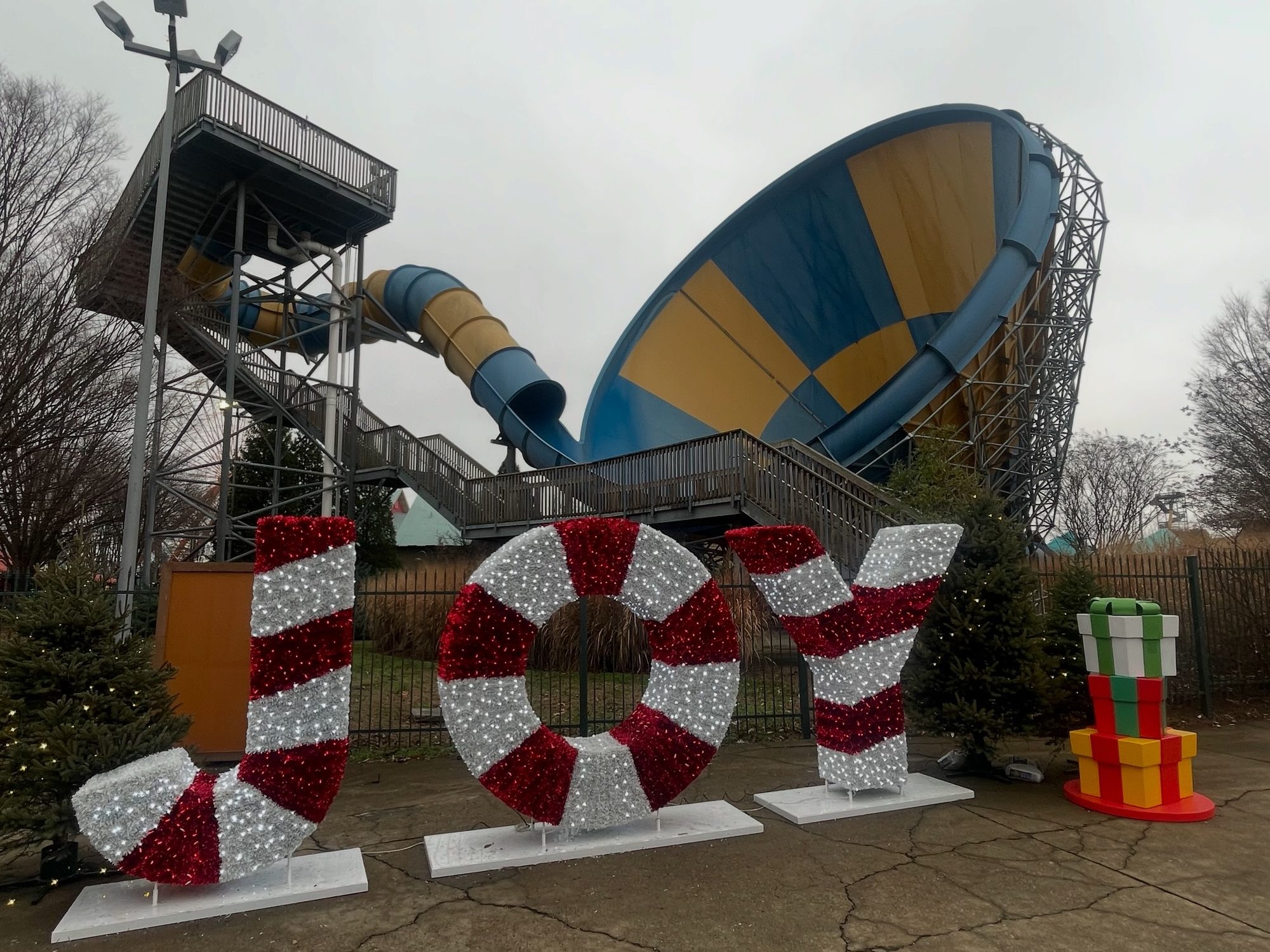 Tornado slide and joy sign at Kentucky Kingdom