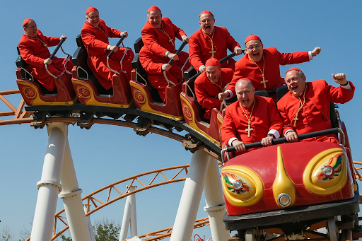 Catholic Cardinals riding a roller coaster