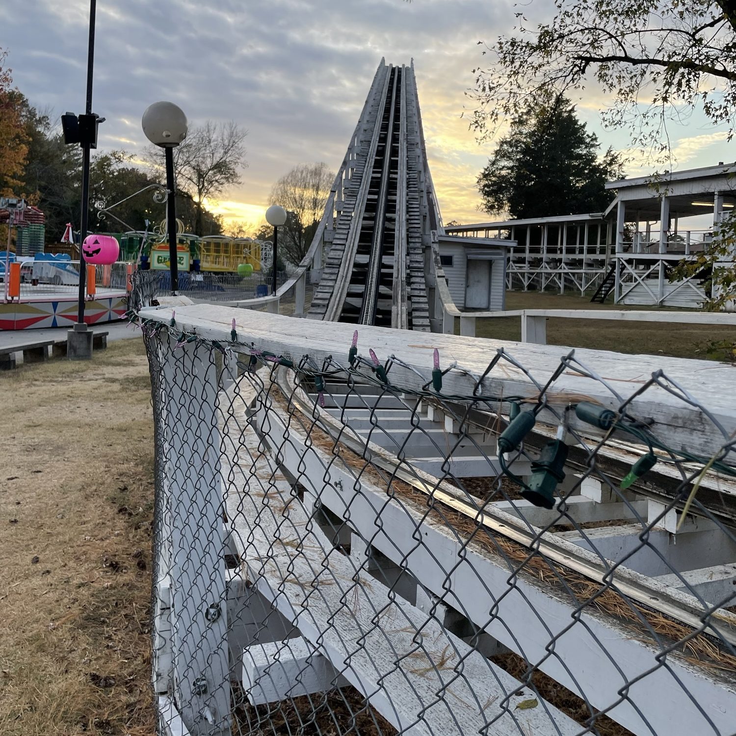 Cannon Ball roller coaster lift hill at Lake Winnie amusement park