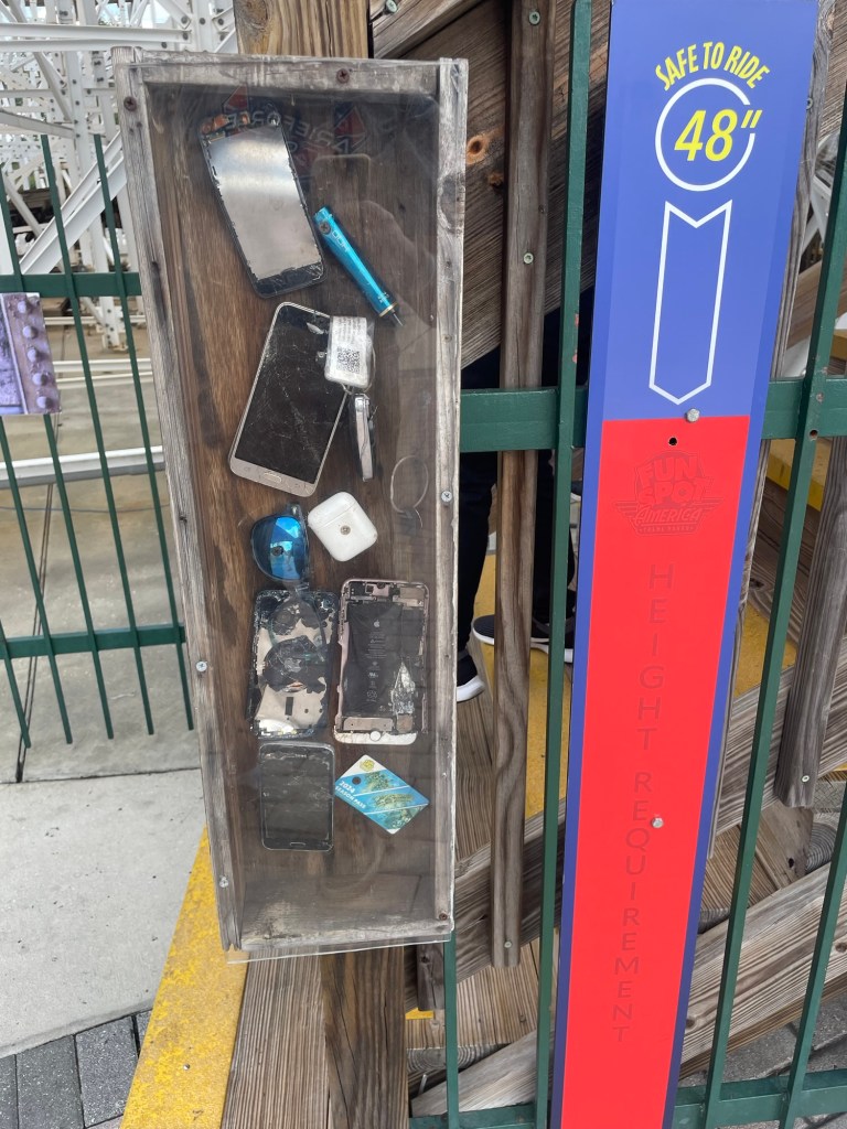 Mine Blower roller coaster destroyed phone display at Fun Spot Kissimmee