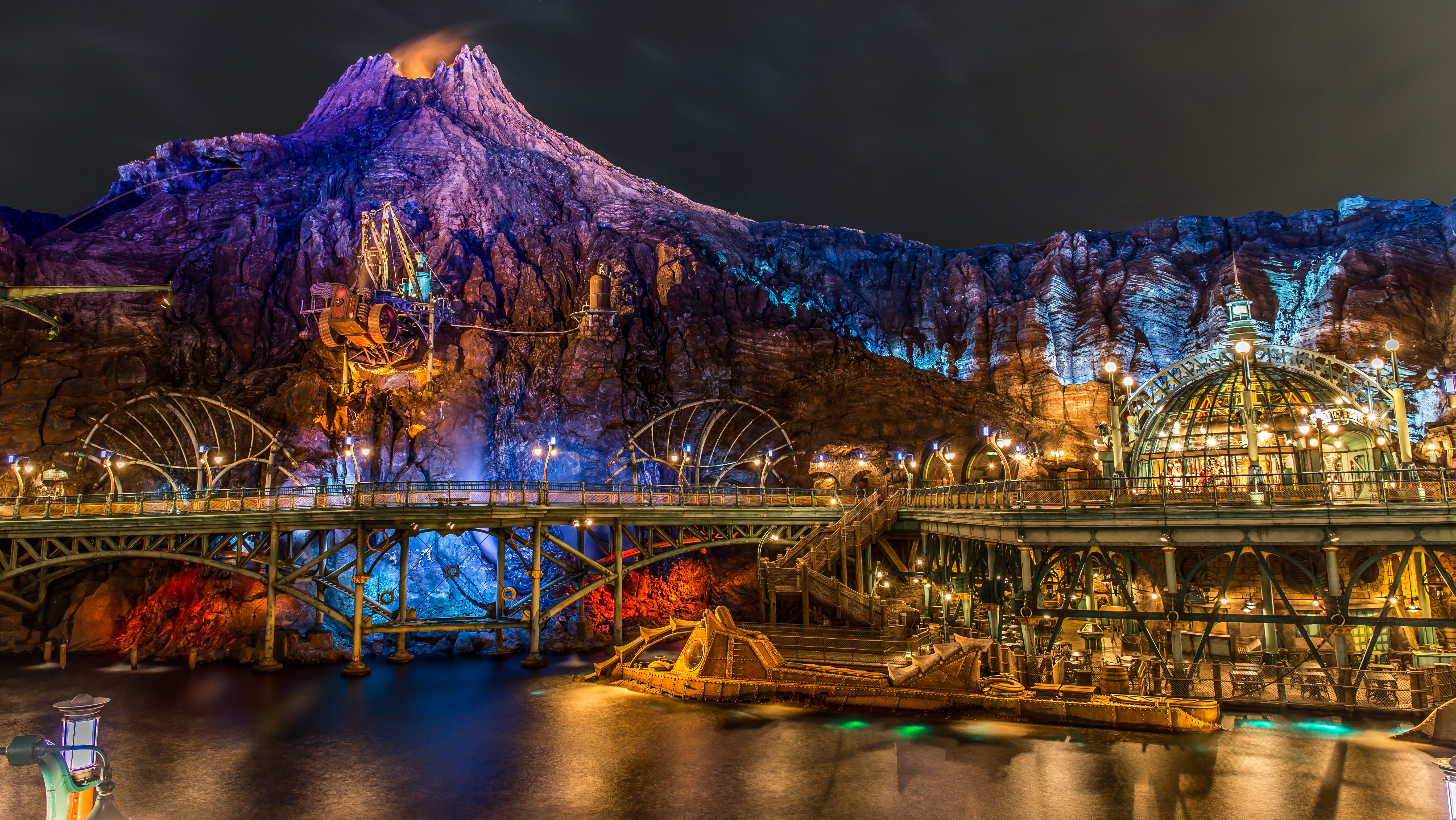 Tokyo DisneySea volcano at night