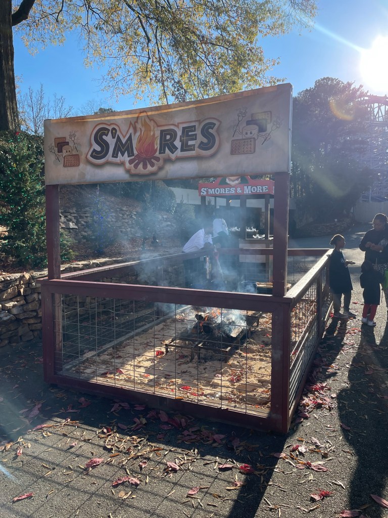 S'mores station at Six Flags Over Georgia Holiday in the Park