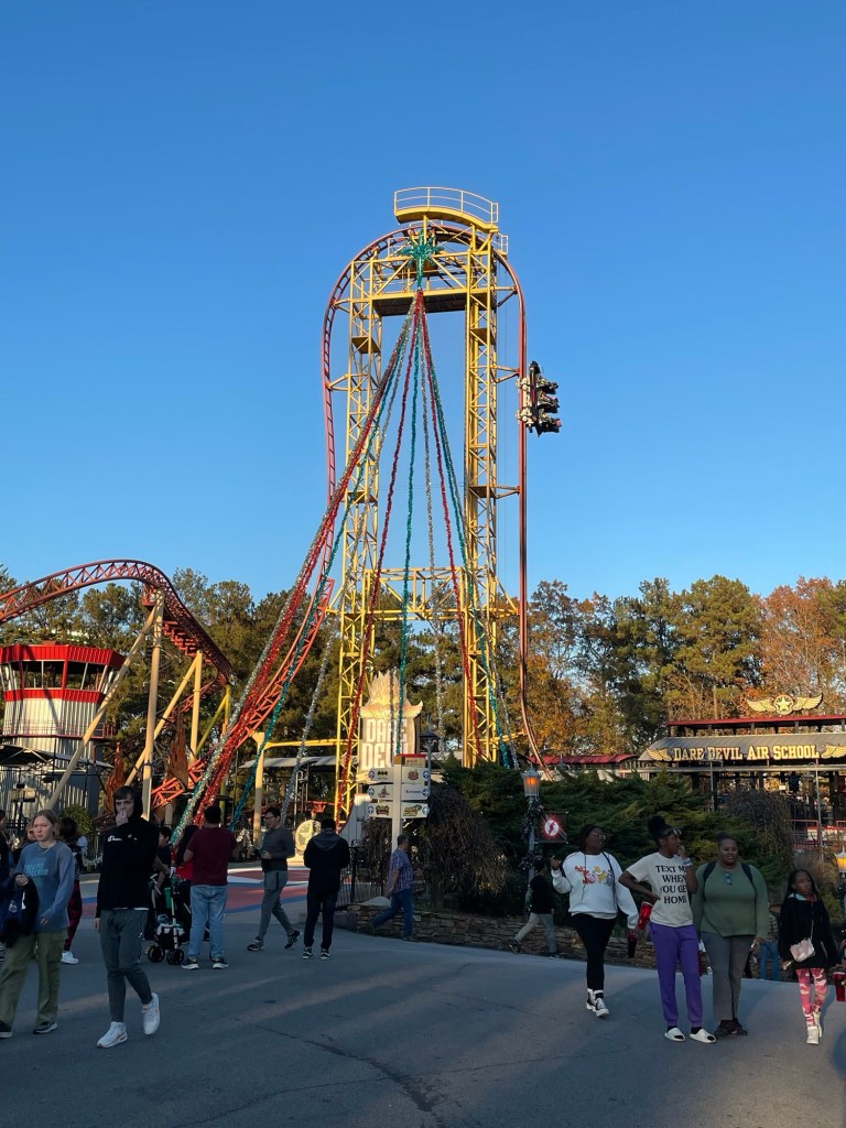 Dare Devil Dive Christmas tree at Six Flags Over Georgia Holiday in the Park