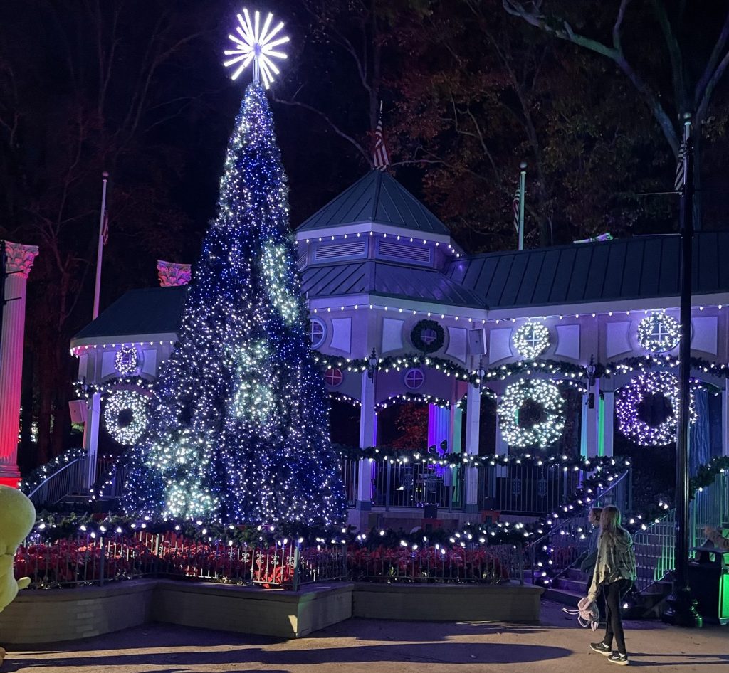 Lighted tree at Six Flags Over Georgia Holiday in the Park