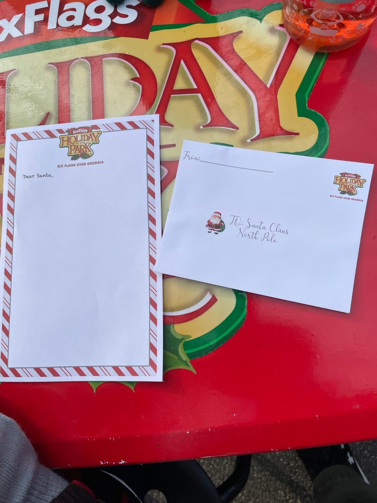 Santa letter writing at Six Flags Over Georgia Holiday in the Park