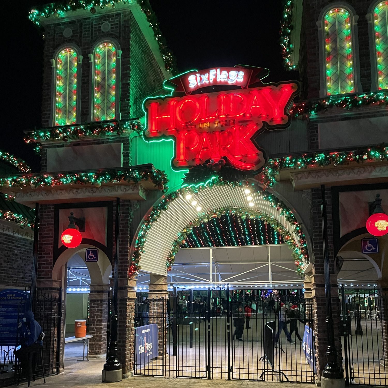 Front entrance of Six Flags Over Georgia Holiday in the Park