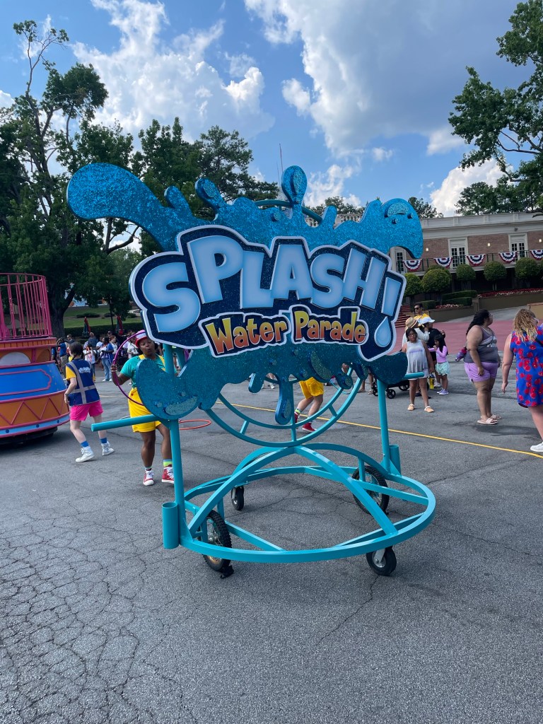 The Splash Water Parade sign at Six Flags Over Georgia