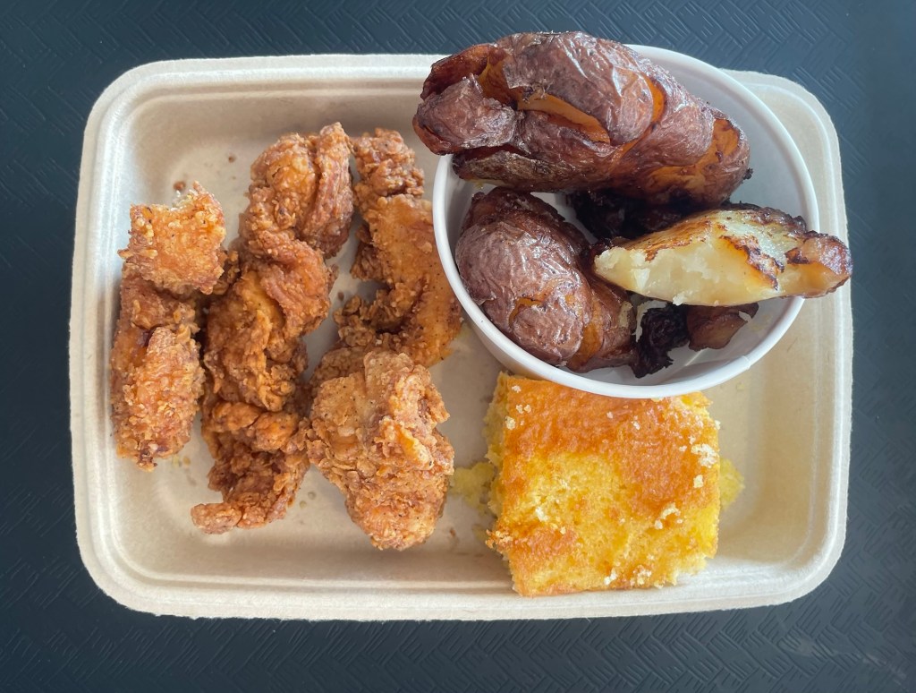 Firehouse BBQ restaurant chicken tenders platter at Six Flags Over Georgia