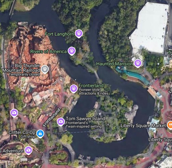 Google Maps View of Rivers of America at Magic Kingdom