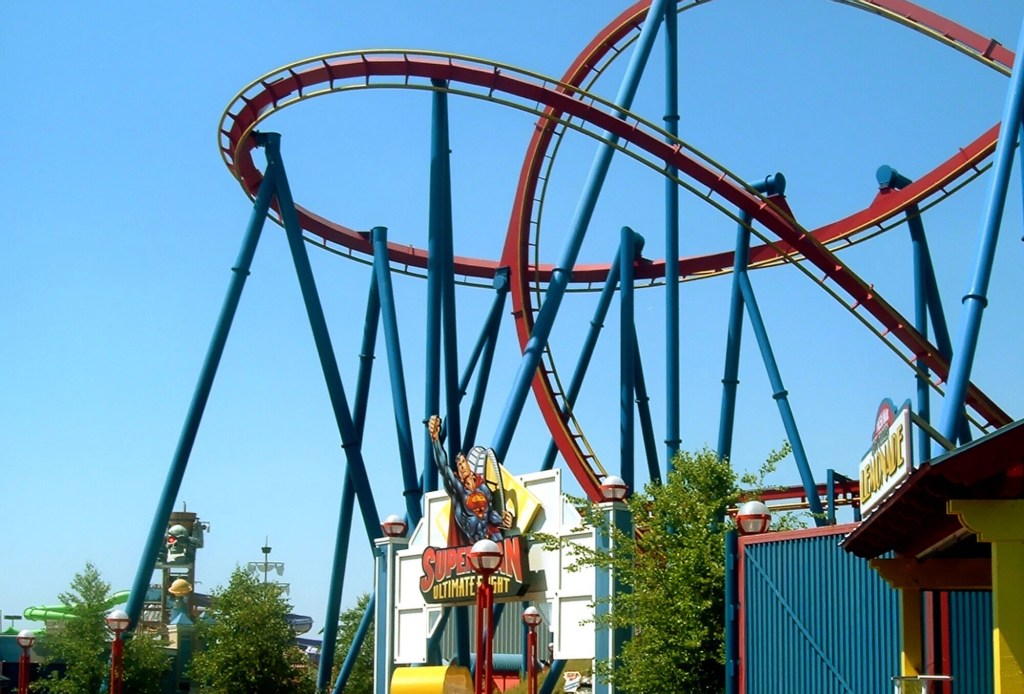 Superman: Ultimate Flight roller coaster at Six Flags Over Georgia