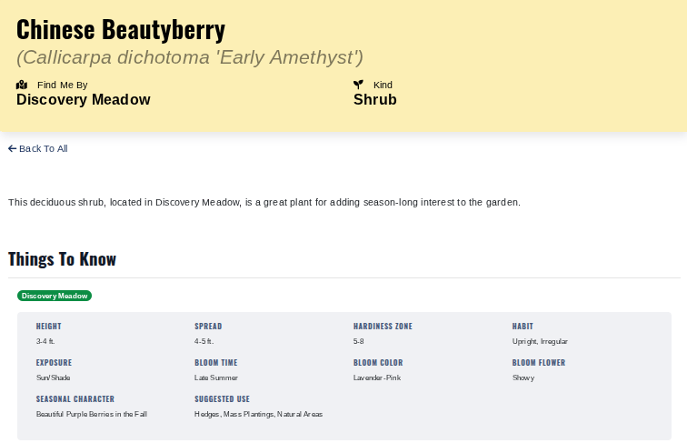 Plant information on Kentucky Kingdom website Chinese beautyberry