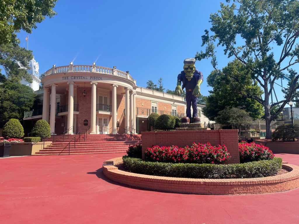 Frankenstein in the crystal pistol plaza Six Flags Over Georgia during fright fest