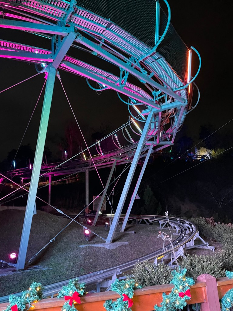 track at night at Rocky top mountain coaster