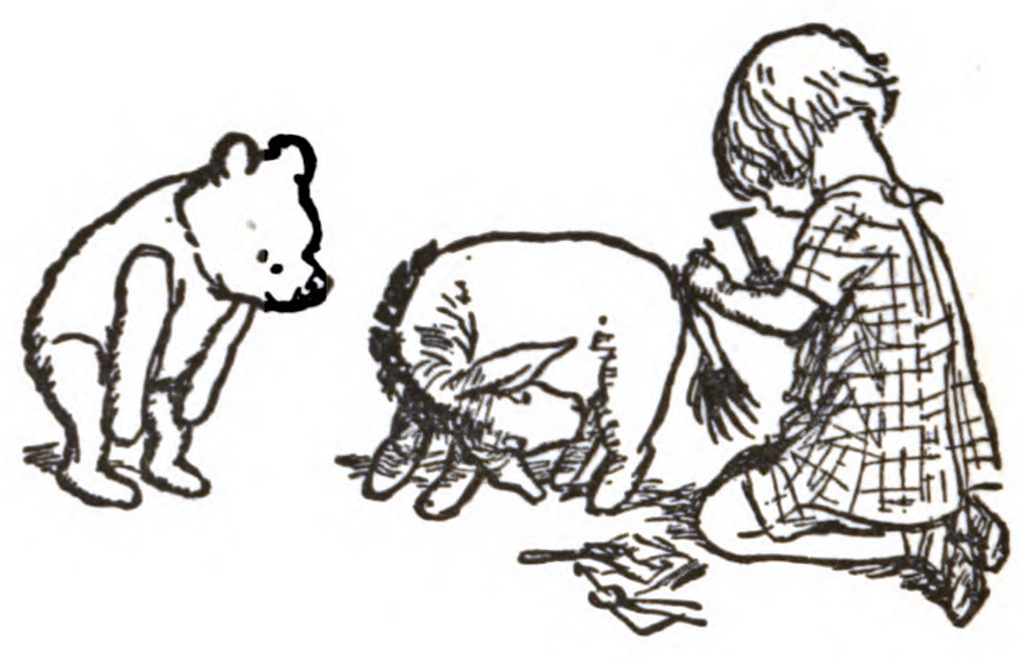 Winnie the Pooh public domain cartoon with Eeyore and girl