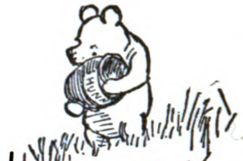 Winnie the Pooh public domain cartoon eating hunny