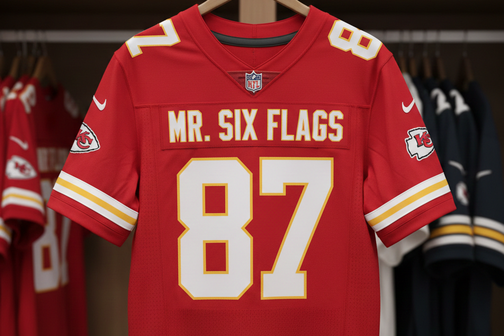 Travis Kelce Mr. Six Flags Kansas City Chiefs Jersey