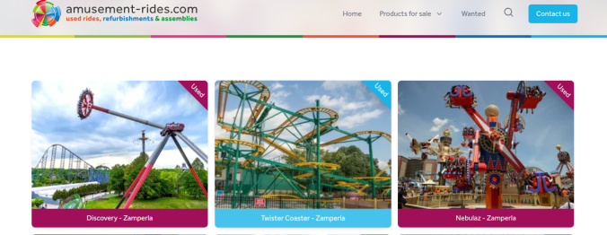 Screenshot fromAmusement-Rides.com showing rides from Six Flags America for sale
