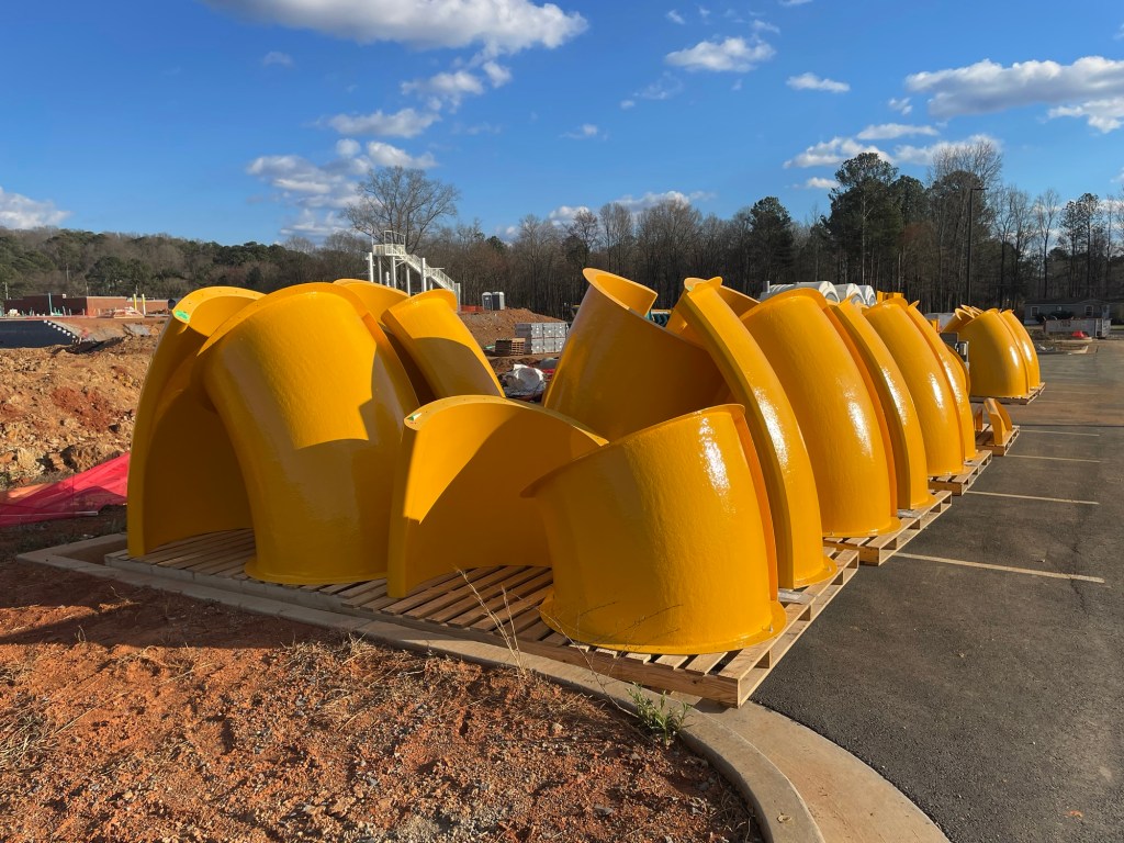 Water Park flumes for the under construction Splashville water park at Hamilton Crossing in Bartow County Cartersville, Georgia