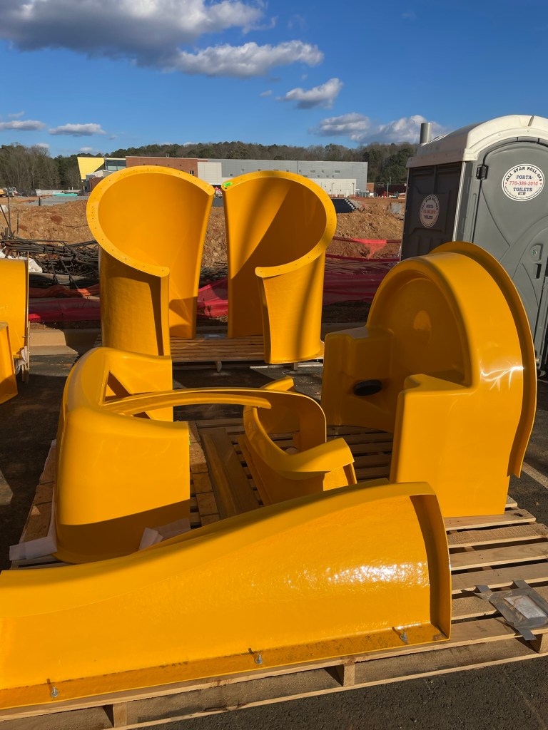 Water Park flumes for the under construction Splashville water park at Hamilton Crossing in Bartow County Cartersville, Georgia