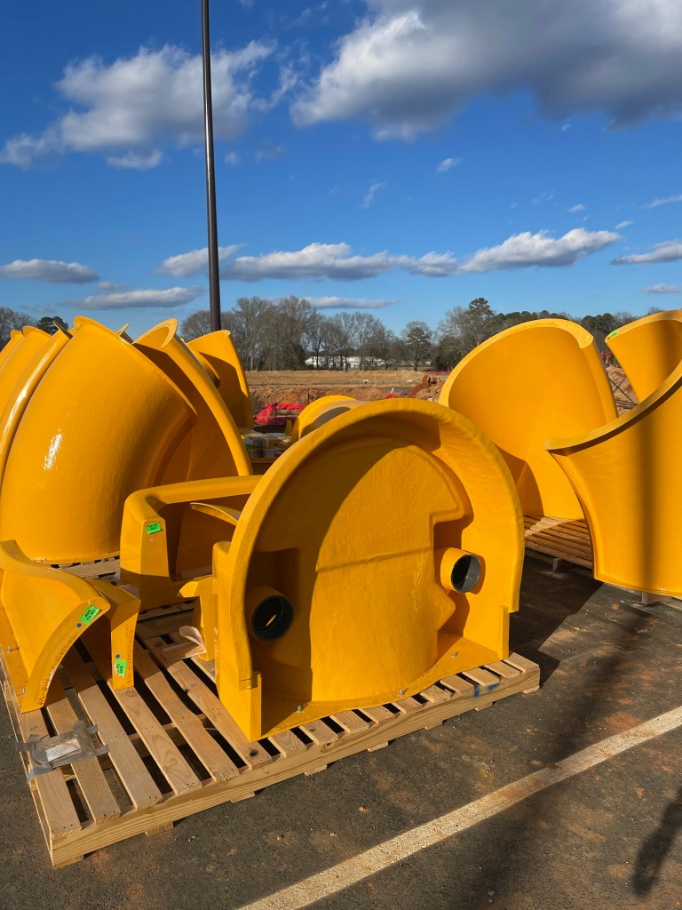 Water Park flumes for the under construction Splashville water park at Hamilton Crossing in Bartow County Cartersville, Georgia