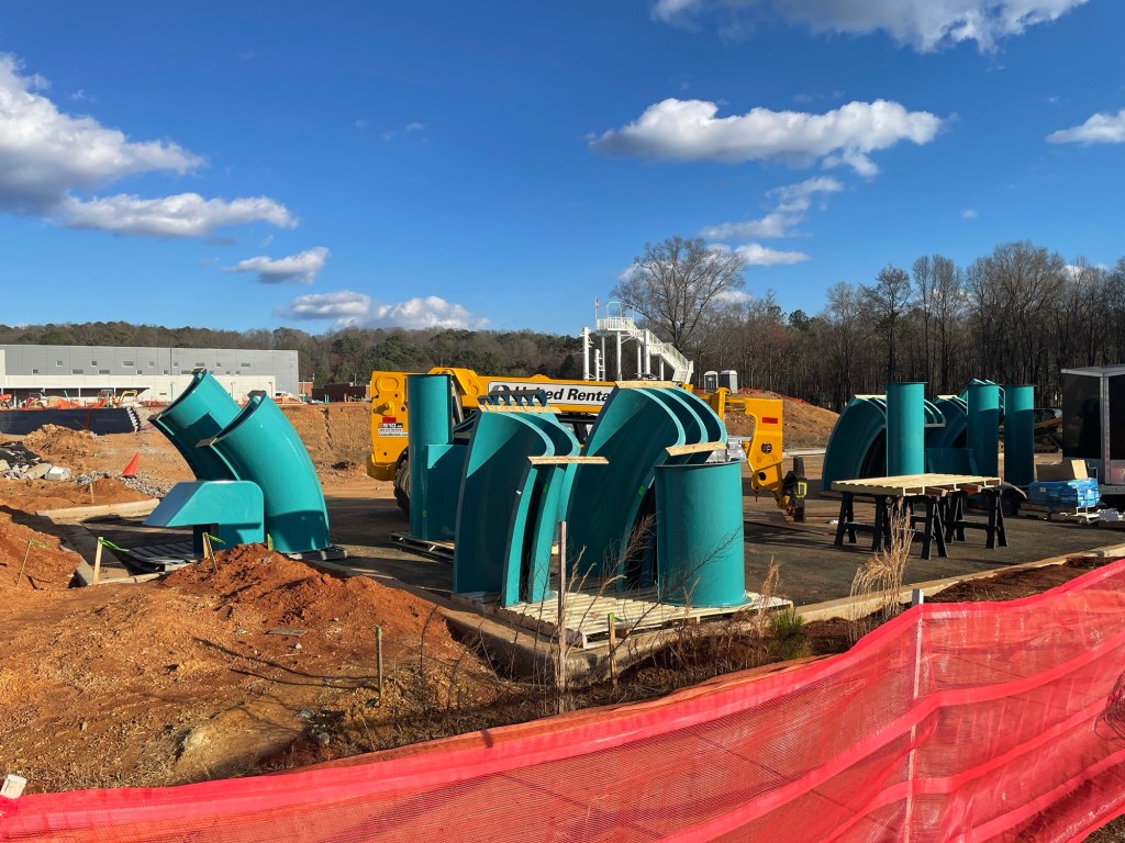Water Park flumes for the under construction Splashville water park at Hamilton Crossing in Bartow County Cartersville, Georgia