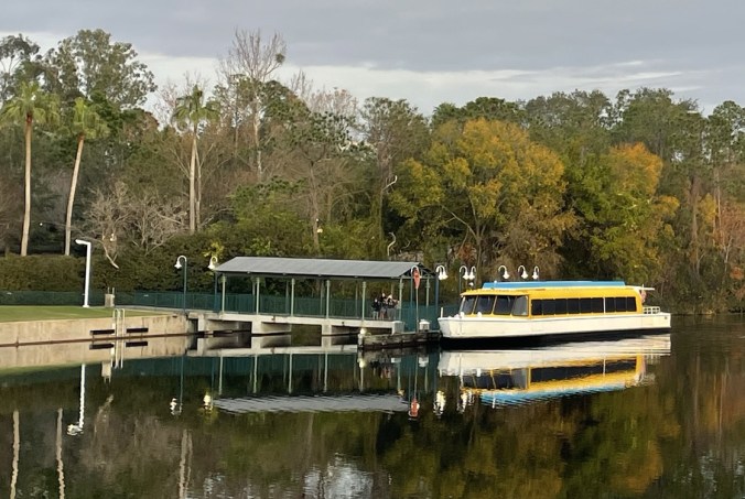Disney boat transport docked outside Hollywood Studios