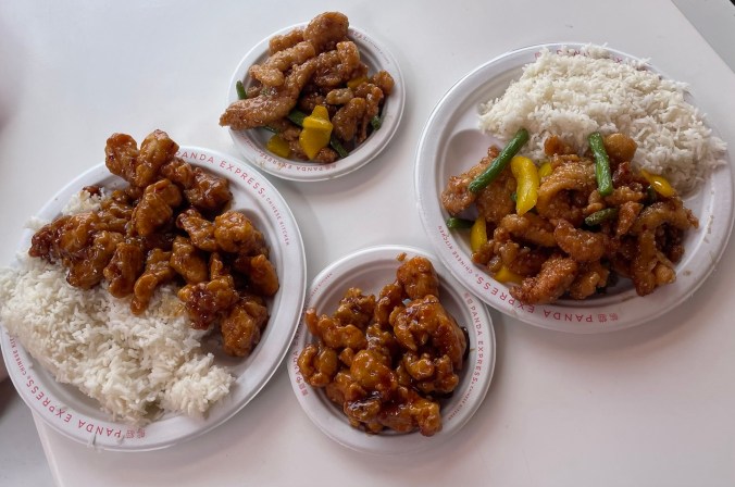 Orange chicken and sesame chicken bigger plates at Panda Express at Carowinds