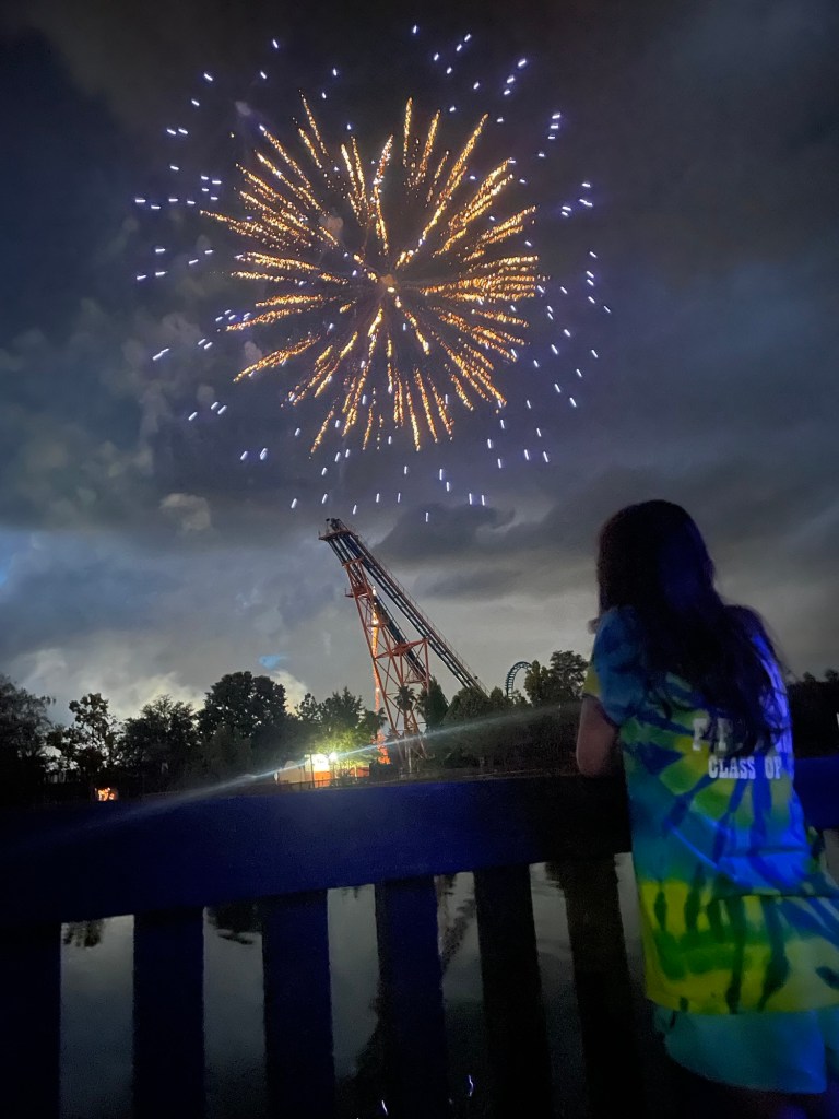 Fireworks over Boomerang at Wild Adventures Theme Park